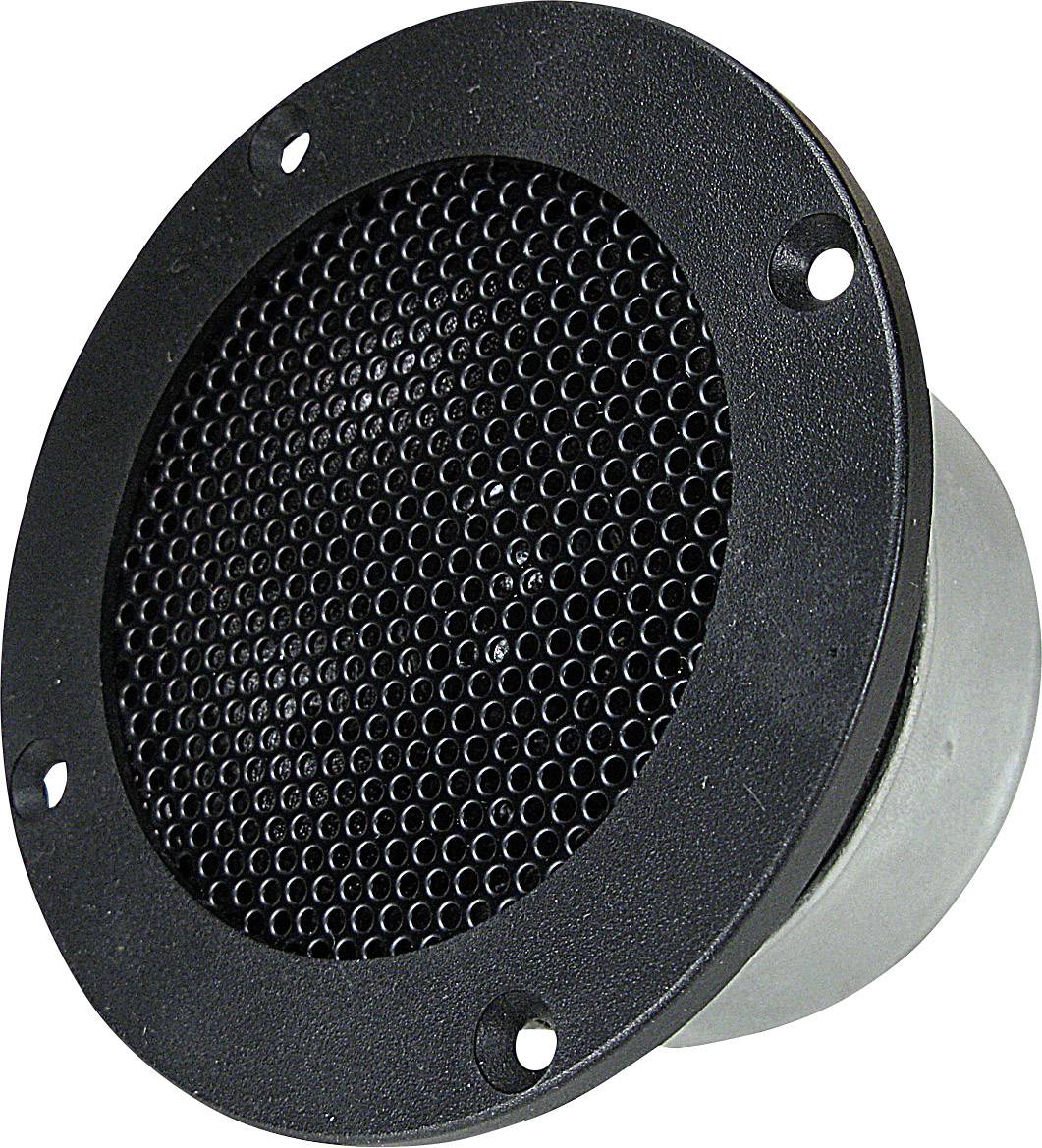 A round black speaker with a grille on the front, used for sound reproduction.