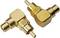 Two gold-plated RCA plugs, right-angled, suitable for audio and video connections.