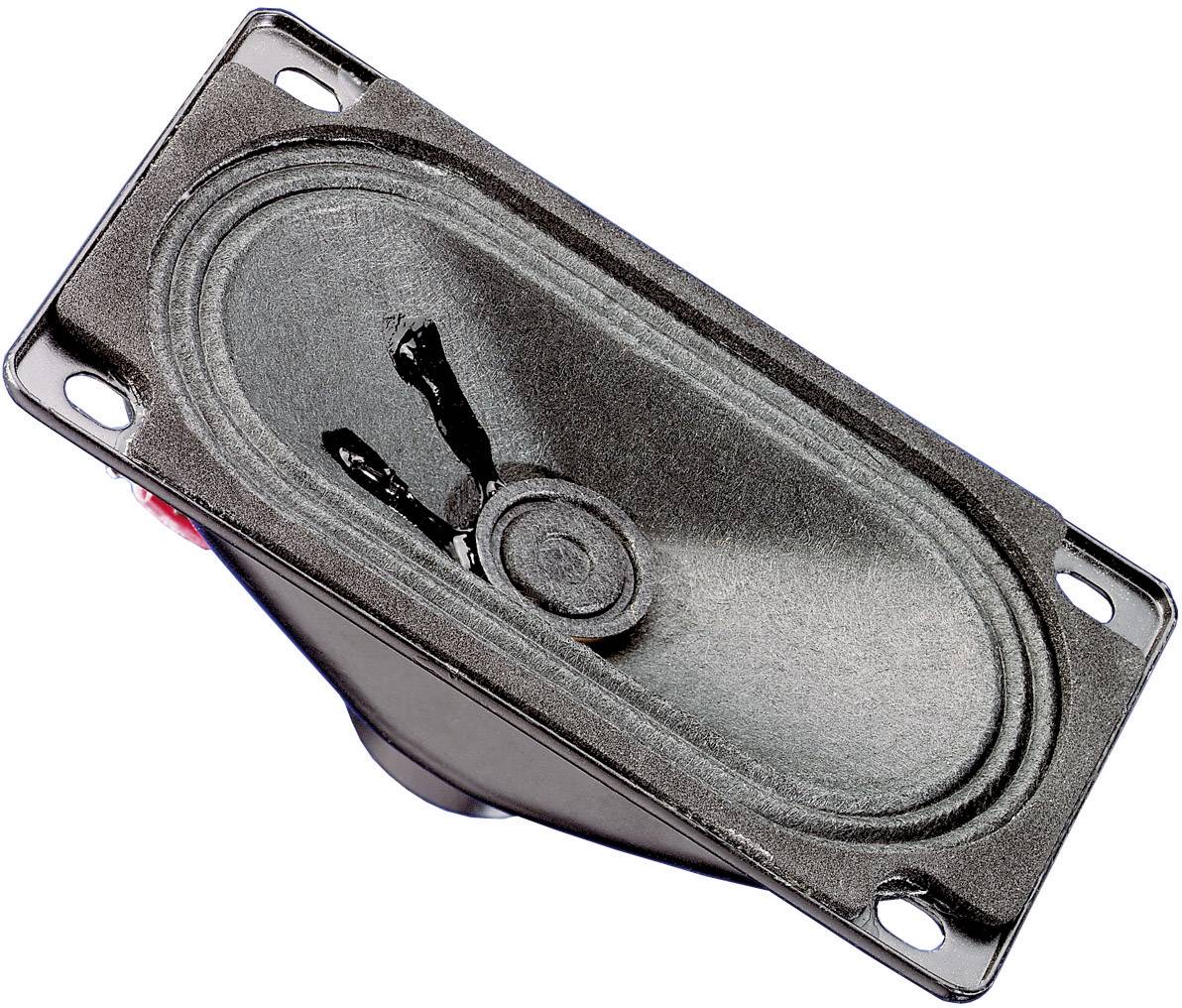 A black speaker with a rectangular enclosure and an oval speaker grille.