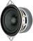Round loudspeaker with metal frame, black cone and two terminal connections. Used in audio devices for sound reproduction.