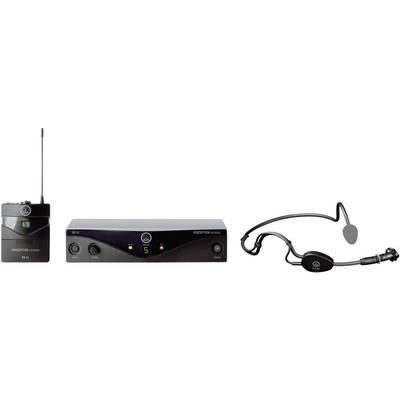 Wireless microphone system with receiver, bodypack transmitter and headset. Suitable for live performances or presentations.