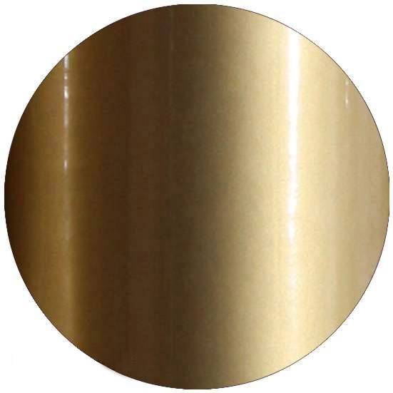 Rounded, shiny, bronze-coloured circle.