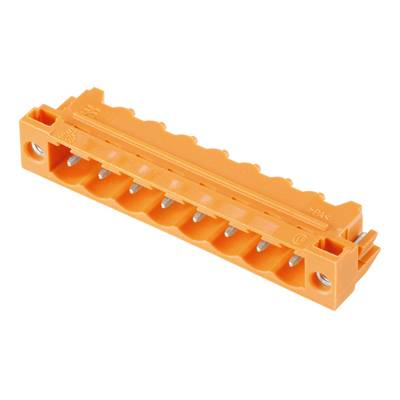 An orange electrical terminal block with multiple terminals for cable connection, on a white background.