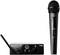 Wireless microphone set comprising a handheld microphone and a receiver. Suitable for stage performances and presentations.