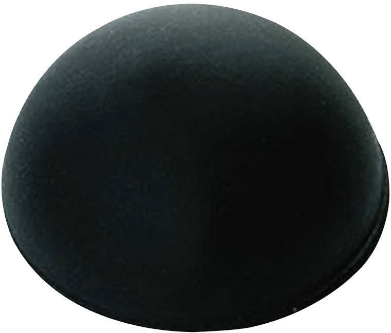 A black, hemispherical structure on a white background.