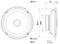 'Technical drawing of a speaker showing front and side views with dimensions in millimetres. Displays diameter and overall height.'