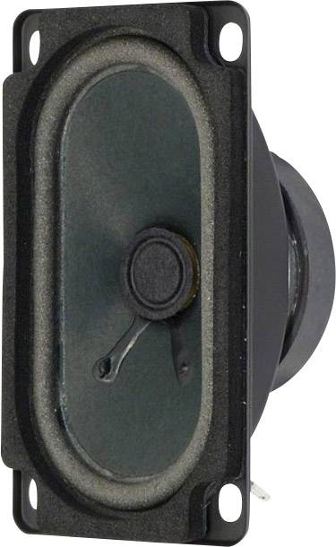 A rectangular speaker with a black frame and an oval membrane in the centre.