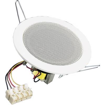 Built-in speakers with a round white housing and cable connections, suitable for ceiling mounting in audio systems.