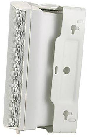 White speaker in a casing, side view, suitable for indoor wall mounting.