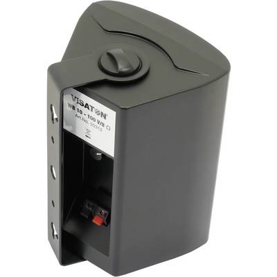 Visaton speaker enclosure, model WB 10, black, trapezoidal design, with speaker terminals and product label.