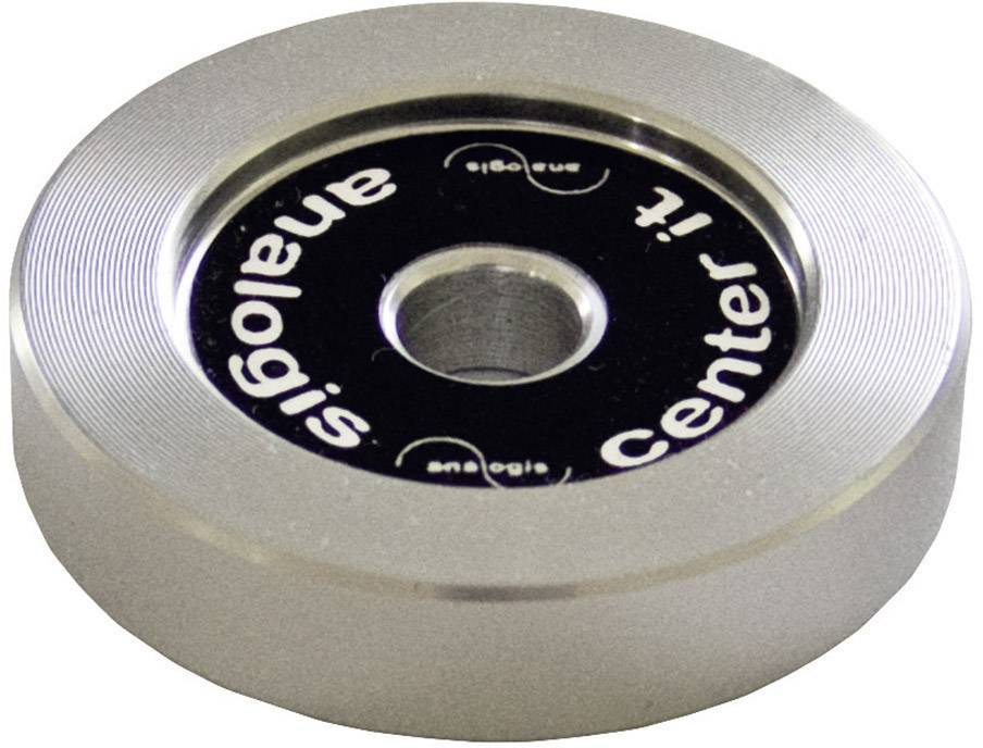 Silver roller with a black centre, inscription 'analogs centre it', used for balance measurement or as a weight.