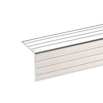 A silver, rectangular aluminium angle, ribbed for stability, for use as a finishing strip or cladding in construction projects.