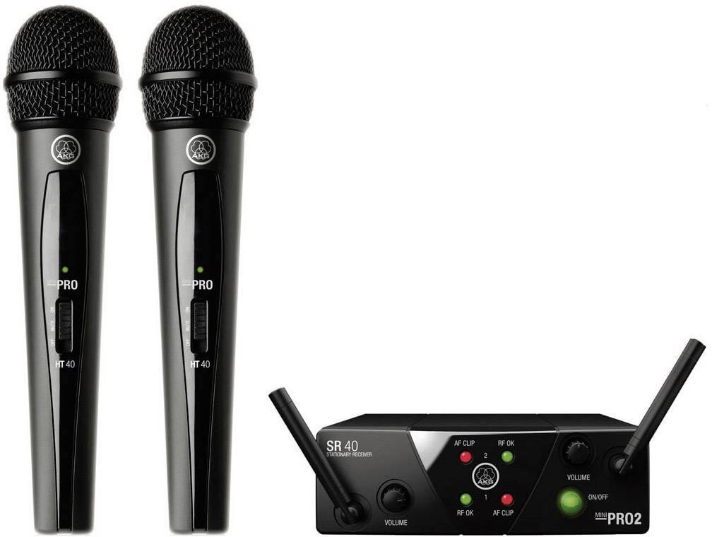Handheld Wireless microphone set AKG WMS40MiniDual Transfer type (details):Radio Switch, Steel enclosure, incl. pop filt