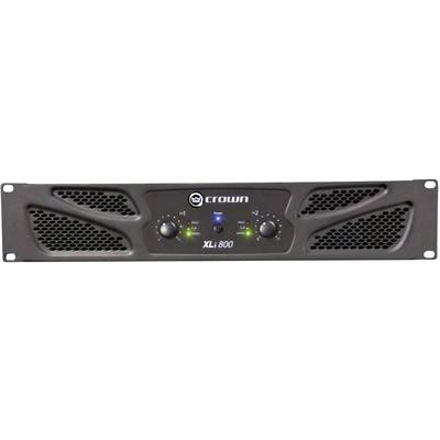 Crown XLi 800 amplifier in a black chassis with ventilation slots and rotary controls, suitable for audio technology and sound reinforcement systems.