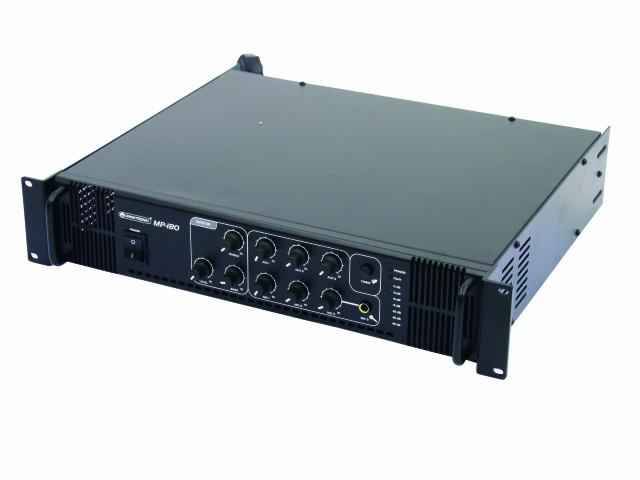 'A professional audio amplifier with multiple controls and inputs and outputs on the front panel. Ideal for sound systems.'