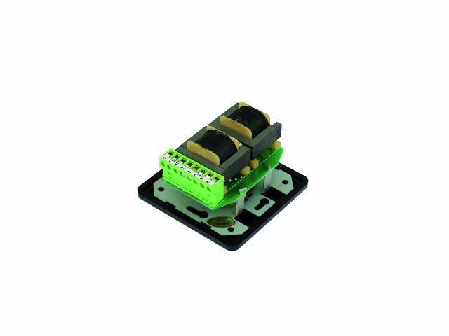 A green and black electronic multi-port connector on a circuit board, without additional environmental details.