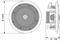 Technical drawing of a round loudspeaker, 8 inches in diameter, with detailed side view and dimensions.