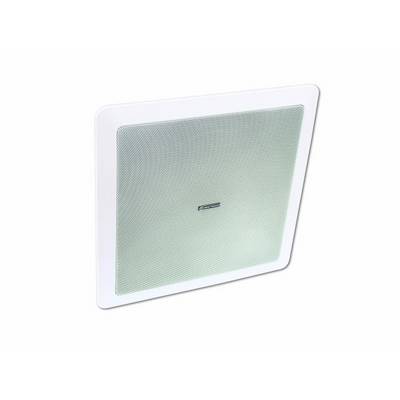 A white, square speaker with a grille on the front, by the brand 'Bose', against a white background.