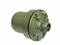 Metallic hydraulic component with bolt and thread, cylindrical in shape. Used in machinery for drive or control functions.