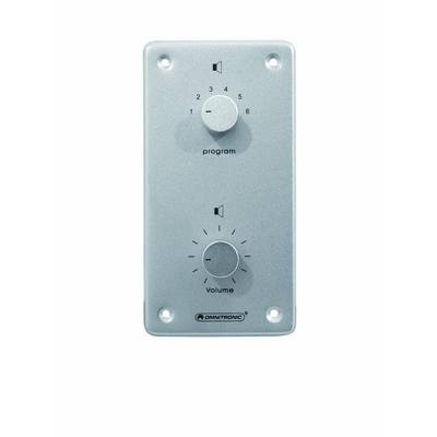 A silver volume control with two rotary knobs. The upper knob is for programmes (1-6), the lower one for volume. Marked with 'OMNITRONIC'.