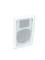 White rectangular speaker cover with metal grille, mounted on a wall.