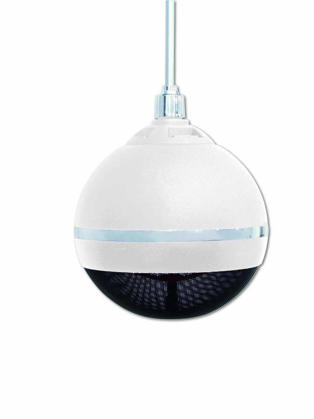 A round, white surveillance camera hangs from the ceiling.