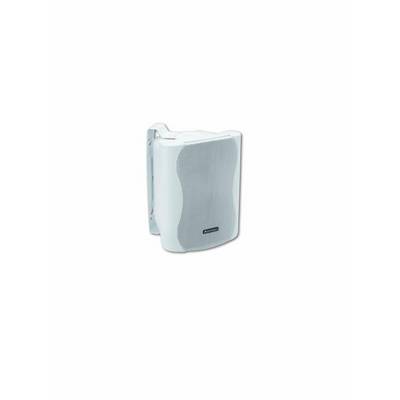 A white speaker with a grey grille, wall-mounted. Primarily suitable for indoor audio playback.