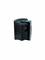 Black, box-shaped device with a red and black display. It has a curved upper edge and appears to be an electronic device.