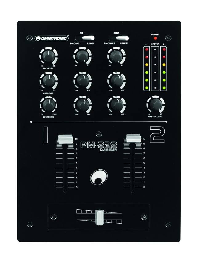 Black mixing desk with numerous rotary knobs and sliders used for volume and sound control.