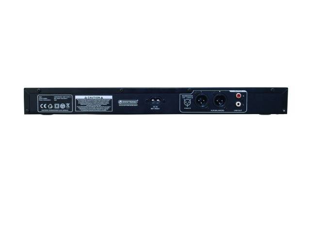 'Rear panel of an audio device with power connection, two XLR inputs, and RCA sockets, suitable for professional audio applications.'