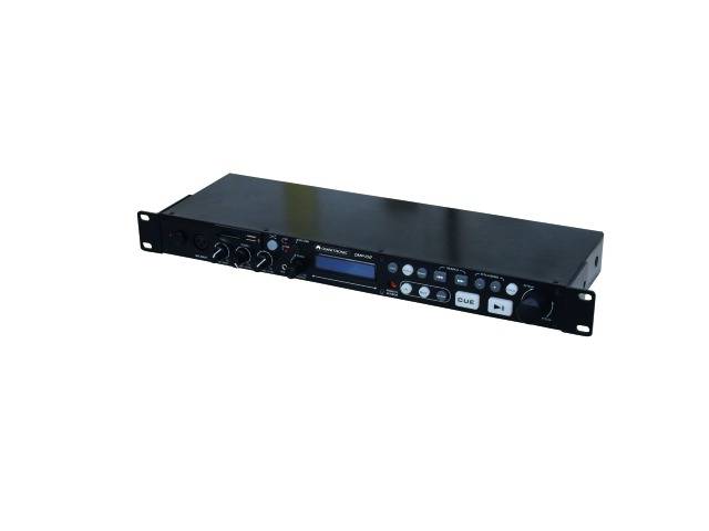 A black audio rack unit with various controls, knobs, and a small display on the front panel.