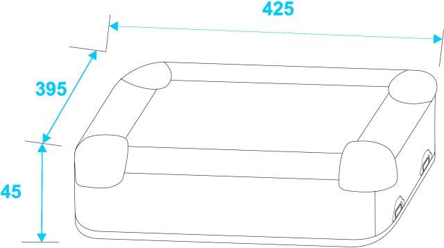 Diagram of a rectangular platform with rounded corners. Dimensions: Width 425, Depth 395, Height 45. Dimensions in millimetres.