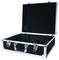 Opened black transport case with silver metal edges and internal padding. Suitable for the secure transportation of items.