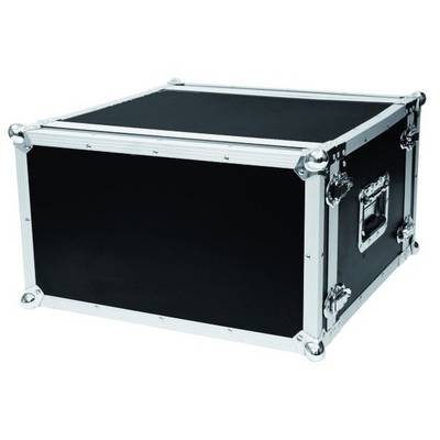 A black, rectangular flight case with silver corners and edges, suitable for the safe transportation of delicate equipment.