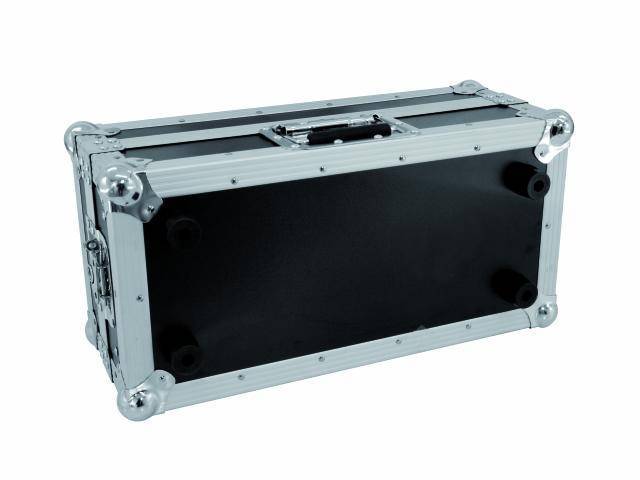 A silver-black metal transport case, rectangular in shape, with reinforced corners and handles for carrying.