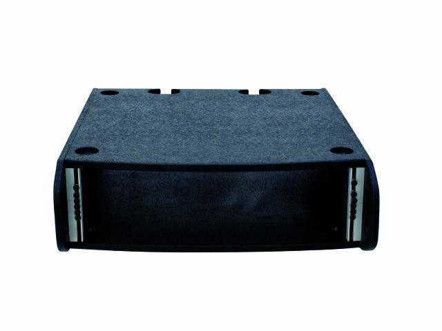 A rectangular, black audio module enclosure with a smooth surface and side metal cladding, suitable for rack mounting.
