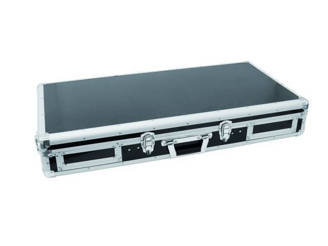 A black, rectangular transport case with silver edges, suitable for protecting technical equipment during transportation.