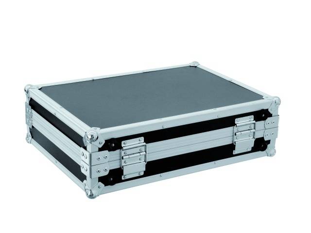 A rectangular black suitcase with metal corners and locks, suitable for securely transporting equipment or tools.