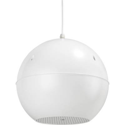 White, spherical ceiling light made of plastic with visible power cable and slits at the bottom edge for light emission.