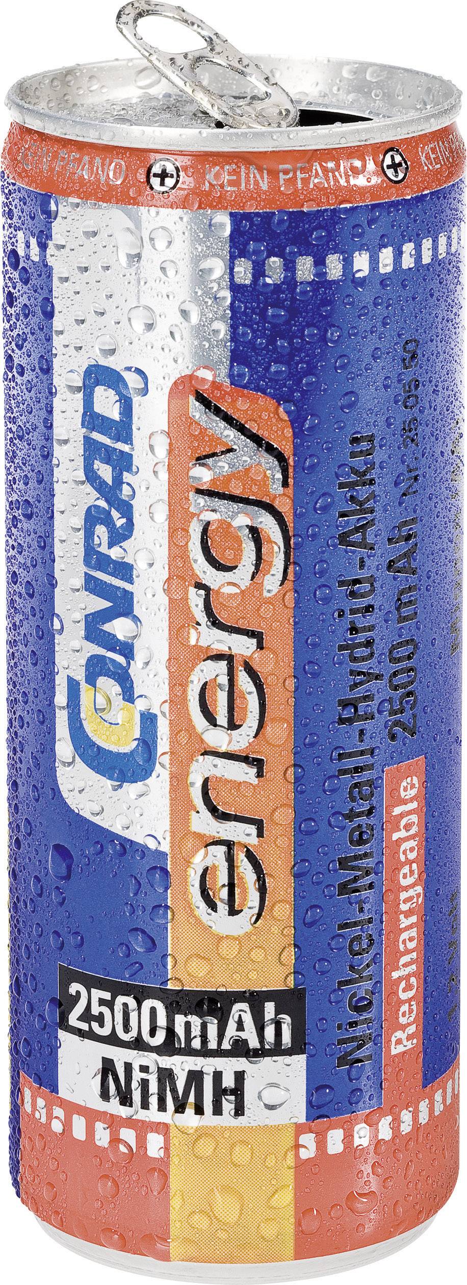 A battery pack with the label 'Conrad energy Nickel-Metal Hydride Battery 2500 mAh NiMH Rechargeable'