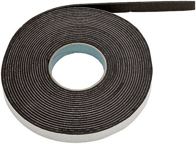 A roll of double-sided adhesive tape with a black surface and white protective layer.