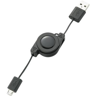 Renkforce USB cable USB 2.0 USB-A plug, USB Micro-B plug 0.80 m Black incl. recoiler RF-4078641