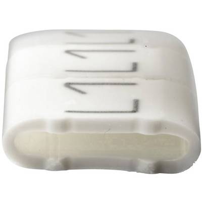 A white plastic component with rounded edges and vertical black lines on the top surface.