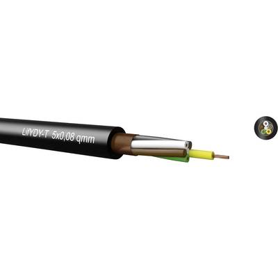 Black cable with grey, brown, and green core, printed with 'LINDY-T 5x0.08 mm²', showing cross-section with internal cores.