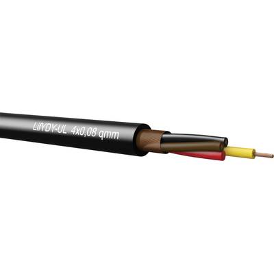 A black cable marked 'LINDY-UL 4x0.08 mm²', shows four internally located wires of different colours.