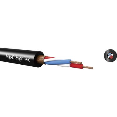 Black cable with the inscription 'Mik-D-Highflex', showing internal cables in red, white and blue, as well as a circular cable cross-section diagram.
