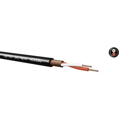 Black audio cable with the label 'DigiPatch 2x0.14mm² AES/EBU', showing two exposed wires in red and white.
