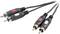 Two black audio cables with red and white plugs, used for analogue audio connections.