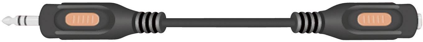 Black audio cable with two orange plugs at the ends, suitable for connecting audio devices.