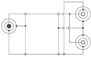 Circuit diagram with interconnected circuits and lines; two main circuits in the top right, connected by a network of points and lines.